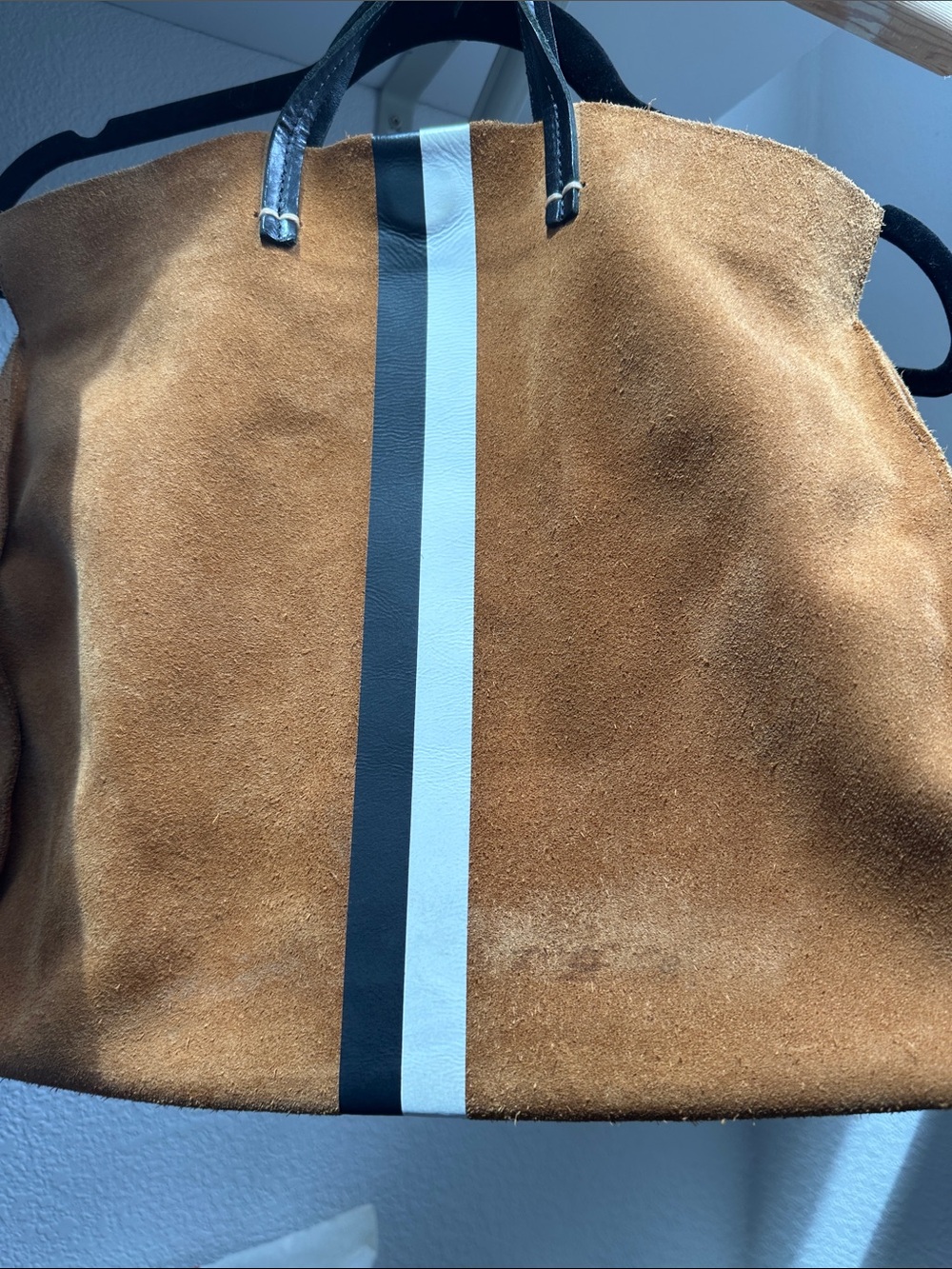 Clare V. Brown Suede Tote with Black and White Center Stripe - Picture 6 of 9